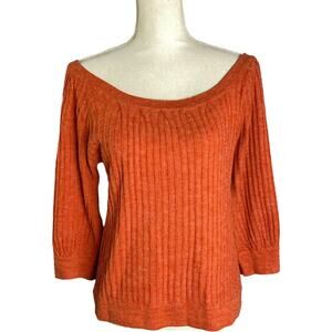 Tulle Womens Shirt Boat Neck Ribbed Knit Long Sleeve Pullover Orange Size Large